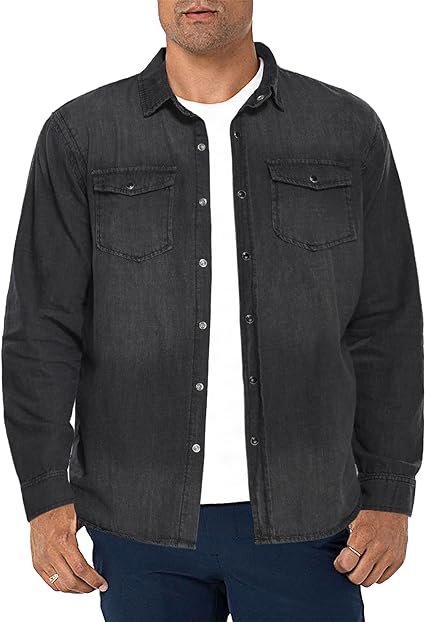 Photo 1 of [Size XL] Neonjacc Men's Western Basic Denim Shirt Long Sleeve Button Down Work Shirt- Black