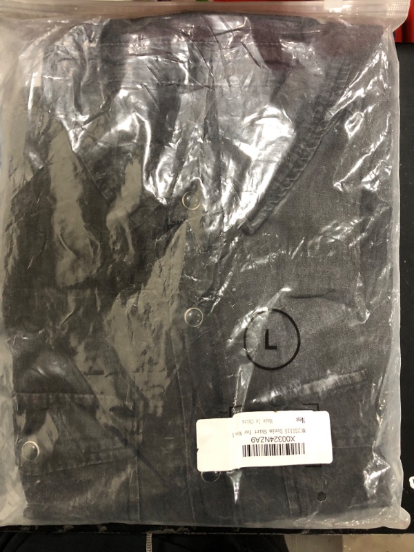 Photo 2 of [Size L] Neonjacc Men's Western Basic Denim Shirt Long Sleeve Button Down Work Shirt- Black