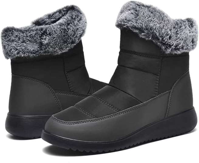 Photo 1 of [Size 9.5] TOLLN Women Winter Snow Boots with Zipper Warm Fur Lined Waterproof Slip On Ankle Booties -Black