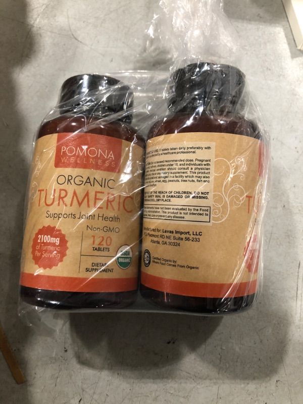 Photo 1 of 2 PACK-Pomona Wellness Organic Turmeric Supplement 2100 mg, USDA Organic, Non-GMO, Vegan, Turmeric Curcumin with Black Pepper for Absorption, for Joint Support and Immunity, 120 Tablets 120 Count (Pack of 1)  EXP APRIL 2024