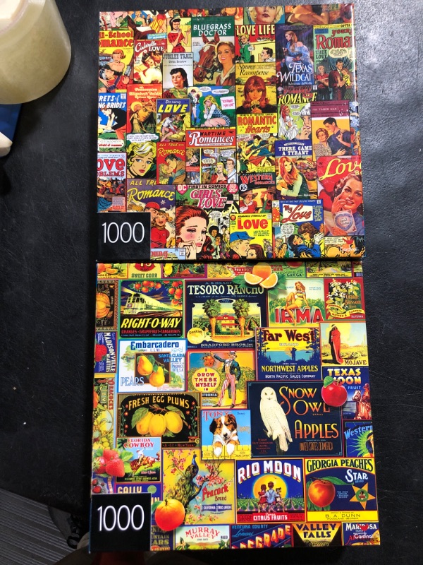 Photo 2 of 2-Pack of 1000-Piece Jigsaw Puzzles, Retro Comics and Fruit Labels, Puzzles for Adults and Kids Ages 8+, Amazon Exclusive Retro Comics & Fruit Labels