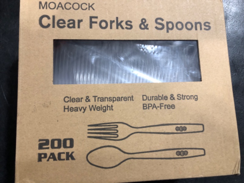 Photo 2 of MOACOCK 200 Count Plastic Silverware, Heavy Weight Plastic Forks Spoons Disposable Utensils Cutlery Set for Wedding Party Supplies Everyday Use