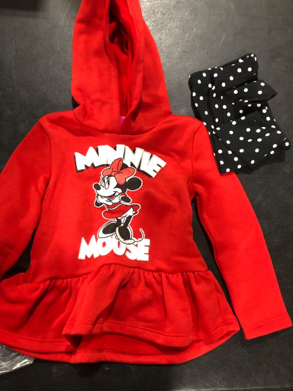 Photo 1 of Disney Minnie Mouse Mickey Mouse Fleece Hoodie and Leggings Outfit Set Infant to Big Kid 5T Red Peplum