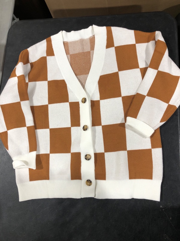 Photo 1 of Dokotoo Womens Plaid V Neck Button Down Long Sleeve Cable Knit Oversized Cardigan Sweaters Tops Medium Brown