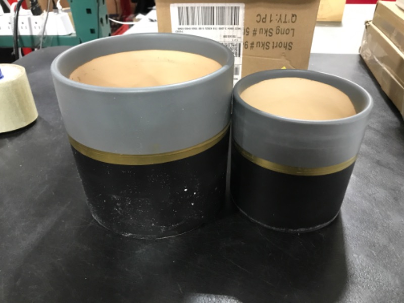 Photo 1 of 2PCS GREY BLACK WITH GOLD STRIPE PLANTER