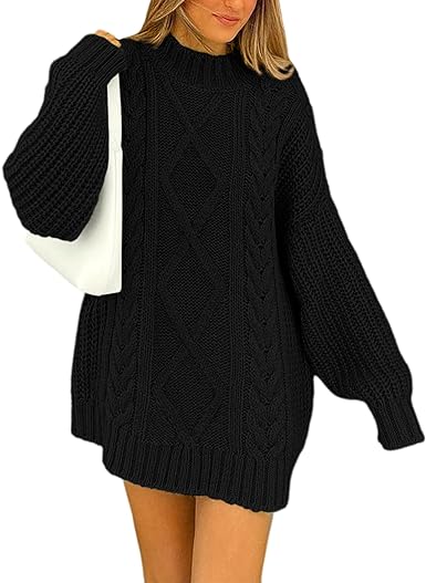 Photo 1 of BTFBM Women Cable Knit Sweaters 2023 Fall Winter Crew Neck Button Shoulder Long Sleeve Chunky Long Sweater Pullover SIZE S