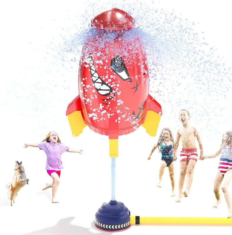 Photo 1 of Sprinkler for Kids - Water Sprinkler for Kids, 360 Degree Rotation Kids Sprinkler, Water Rocket Spray Sprinkler for Kids, Outdoor Water Toys for Age 3 4 5 6 7 8 Year Old Boys Girls Gift(Red)
