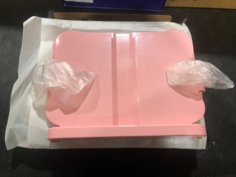 Photo 1 of TIANSE Book Stand, Book Holder for Reading Hands Free, Adjustable Rest Book Holders Tray and Page Paper Clips Foldable Desk Table Bookstand for Kids Textbooks Drawing Ipad Study Supplies - PINK