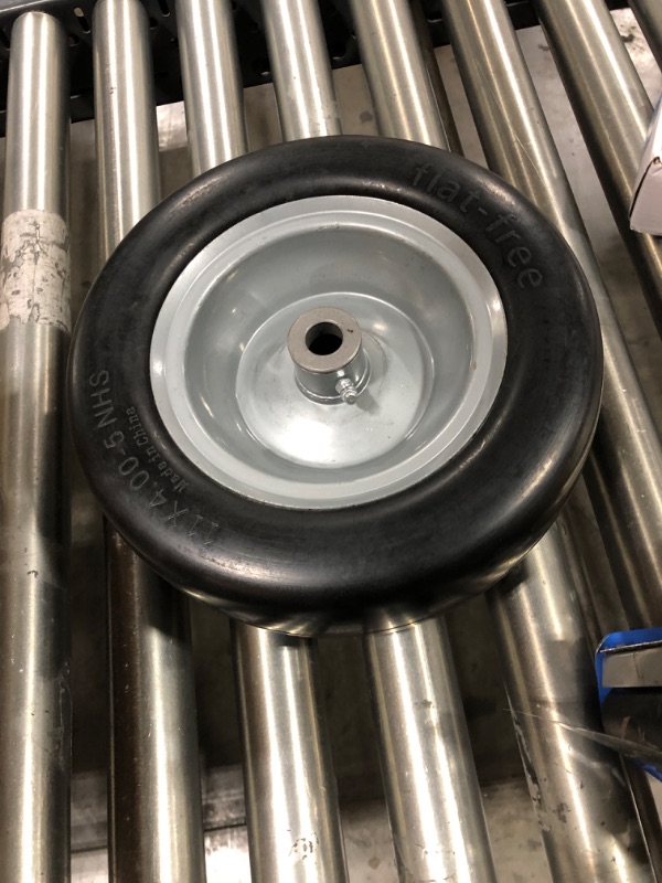 Photo 2 of 2 PCS 11x4.00-5" Flat Free Lawn Mower Tire on Wheel, 3/4" or 5/8" Bushing, 3.4"-4"-4.5 -5" Centered Hub, Universal Fit Smooth Tread Tire for Zero Turn Lawn Mowers, with Universal Adapter Kit