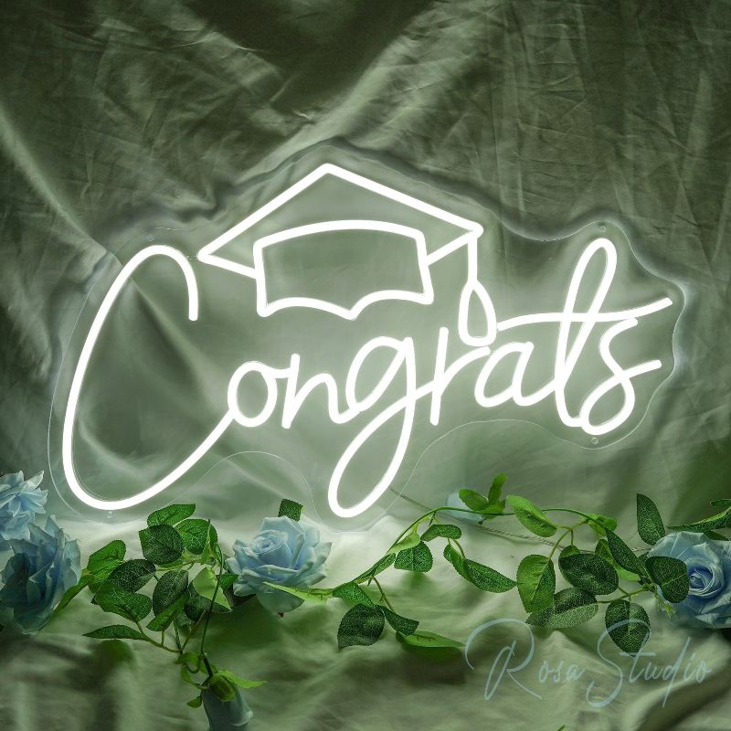 Photo 1 of Congrats Neon Sign Custom Graduation Gifts, Neon Sign Wall Decor Dorm Room, Party Decor, Led Signs Personalized Gifts