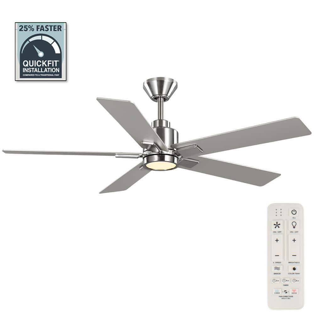 Photo 1 of  Hampton Bay Zandra 52 in. White Changing Integrated LED Brushed Nickel Smart Hubspace Ceiling Fan with Light Kit and Remote Included 