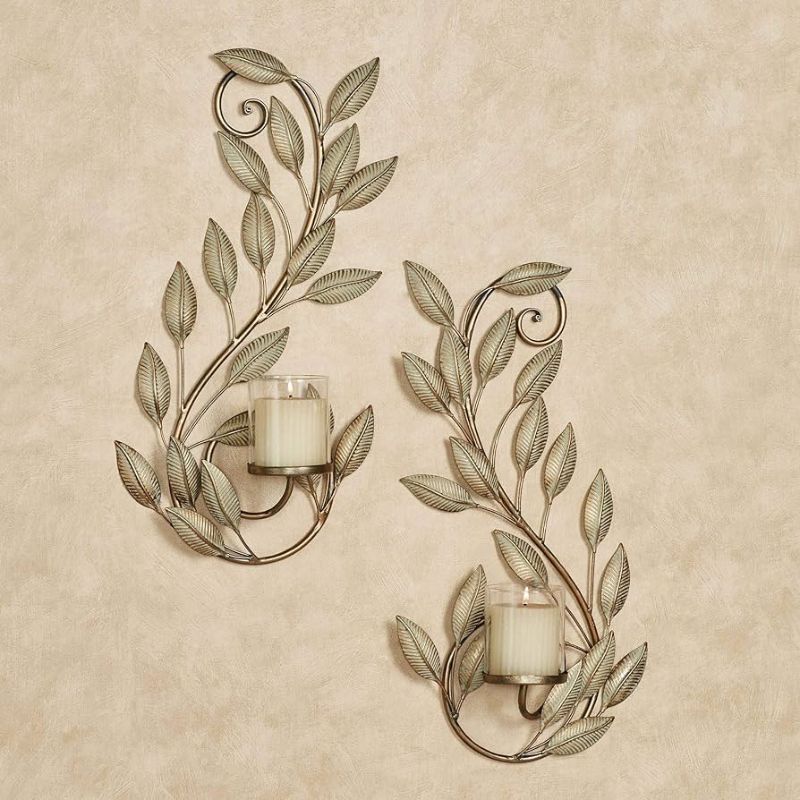 Photo 1 of  Touch of Class Leaf Reverie Wall Sconces Set - Golden Bronze - Set of 2 - Nature Inspired - Metal Vining Leaves - Raised Candle Cups 