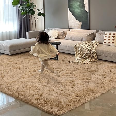 Photo 1 of HOMORE Luxury Fluffy Area Rug Modern Shag Rugs for Bedroom Living Room, Super Soft and Comfy Carpet, Cute Carpets for Kids Nursery Girls Home, 5x7 Feet Light Tan 9