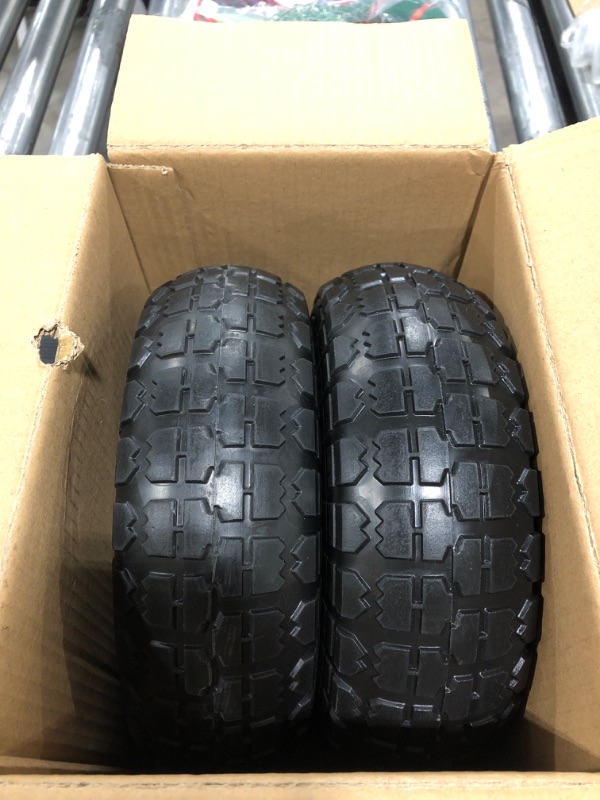 Photo 2 of (2-Pack) AR-PRO 10-Inch Solid Rubber Tires and Wheels - Replacement 4.10/3.50-4” Tires and Wheels with 5/8” Axle Bore Hole, and Double Sealed Bearings - Perfect for Gorilla Carts