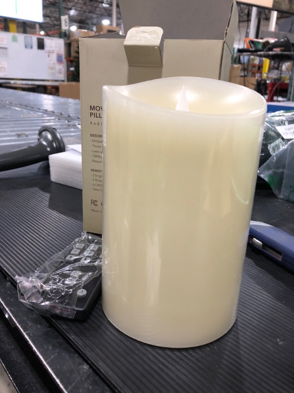 Photo 2 of Softflame Flameless Flickering Moving Flame Pillar LED Candle, Battery Operated, Real Wax, Ivory, Remote Control with Timer, 4 x 6 Ivory 4 x 6 inches