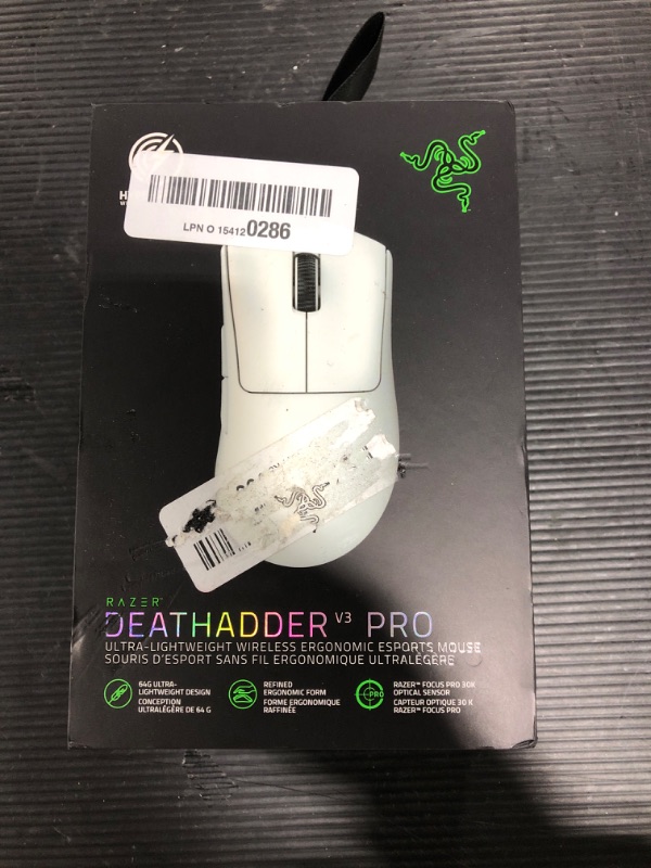 Photo 2 of Razer DeathAdder V3 Pro Wireless Gaming Mouse: 64g Ultra Lightweight - Focus Pro 30K Optical Sensor - Fast Optical Switches Gen-3 - HyperSpeed Wireless - 5 Programmable Buttons - 90 Hr Battery - White Wireless White