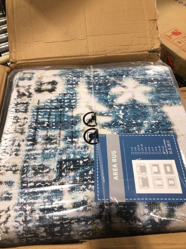 Photo 1 of RUGSREAL Washable Rug 9x12 Area Rug Indoor Large Rugs Vintage Machine Washable Rugs for Living Room Rugs Boho Non-Slip Area Rugs Floor Carpets for Bedroom Large Rug Home Decor 9'x12' Blue