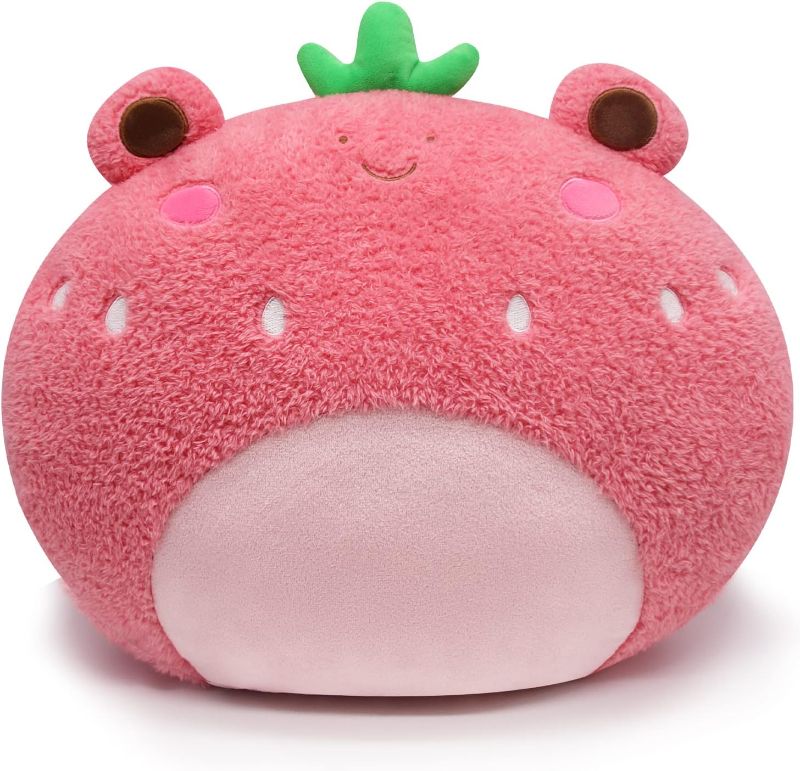 Photo 1 of CHUDATOM Cute Strawberry Frog Plush Pillow Toy, Kawaii Strawberry Frog Stuffed Animal Soft Frog Plushies Throw Pillow, Creative Cute Stuffed Frog Plush Toy for Kids Girls Birthday Christmas 