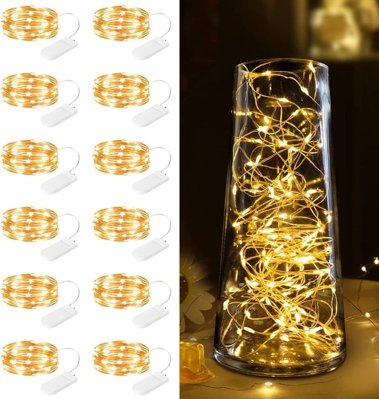 Photo 1 of 12 Pack Fairy Lights Battery Operated -7ft 20 LED Silver Wire String Lights Waterproof Mini Firefly Lights for Bedroom, Wedding, Mason Jars, DIY, Crafts, Christmas Garlands, Party Decor 