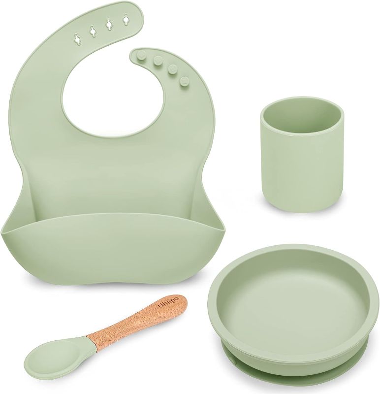 Photo 1 of Baby Feeding Set, BPA free, Food Grade Silicone Dinner Plate and Cutlery Set, Learn To Eat on Your Own, Set Includes Suction Cup Bowl, Spoon, Bib and Cup...
