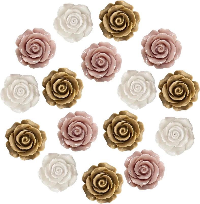 Photo 1 of 16Pcs-3D Flower Refrigerator Sticker, Rose Refrigerator Sticker, Office Kitchen Magnet, Locker Magnet, Iron whiteboard Magnet (Rose-coffee-16pcs)
