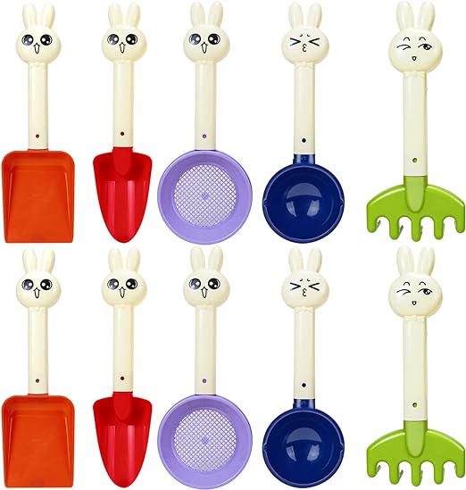 Photo 1 of 10 Pack Beach Sand Shovels Set for Toddlers,11" Plastic Beach Sand Toys Include Sifter Shovels Rake with Cute Rabbit Handle Beach Toy for Kids Boys Girls Beach Garden Backyard
