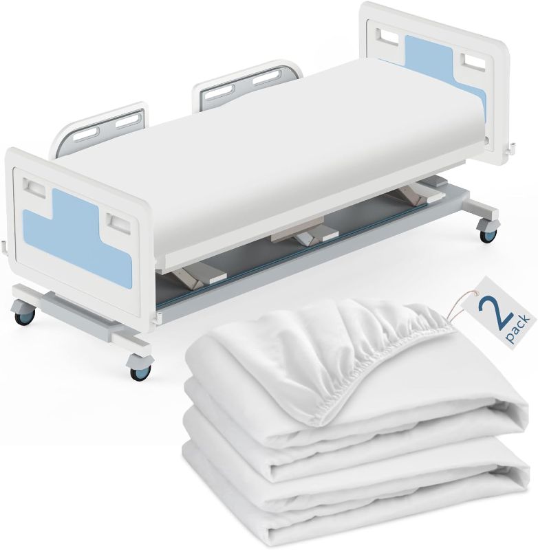 Photo 1 of 2 Pack Hospital Bed Sheets 36" x 84" x 9", Hospital Bed Fitted Sheets for Home & Hospital Care Beds, Soft Hospital Bed Sheets with Elastic All Around, White