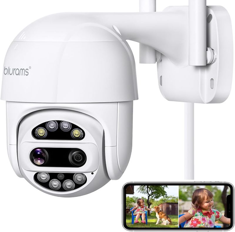 Photo 1 of blurams Security Camera Outdoor, 3MP Dual-Lens Wi-Fi Outdoor Camera, 360° PTZ Cameras for Home Security w/Motion Tracking, Two-Way Talk, 2K Color Night Vision, IP66 Weatherproof