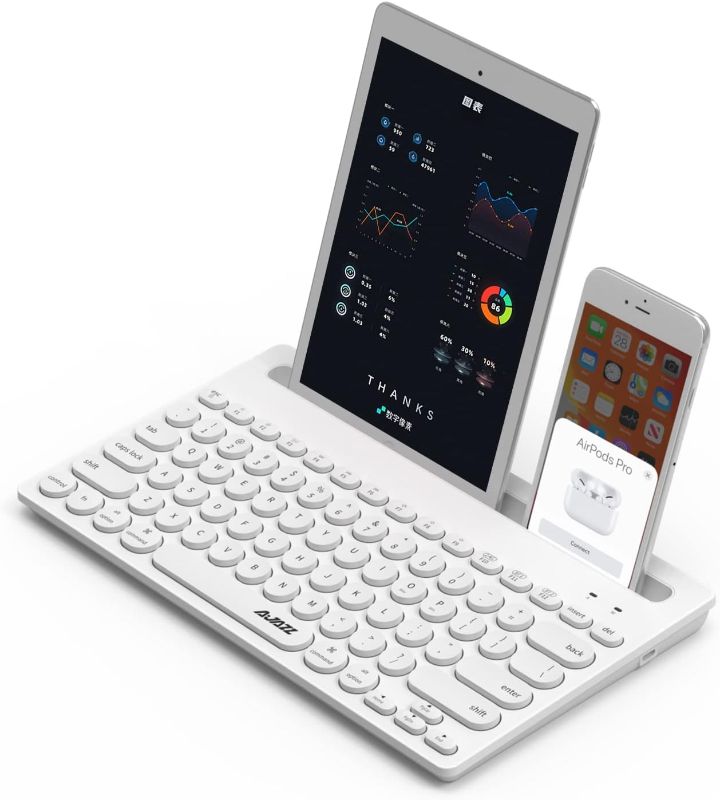 Photo 1 of 79 Key Multi Device Bluetooth Keyboard with Cute Round Keycap | Integrated Stand | Thin Portable Wireless Keyboard Support 3 Device for Smartphone Tablet iPad Laptop PC, White