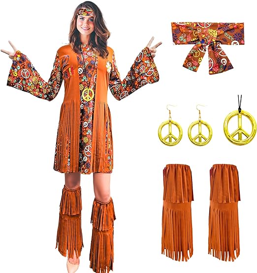 Photo 1 of ATAMET 70s 60s Hippie Costume Disco Dress Set,70s outfits,70s Costume For Women,60th 70th Birthday Party Costume