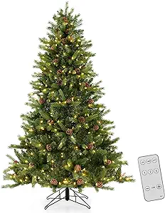 Photo 1 of 6ft Pre Lit  Christmas Tree Artificial Xmas Tree Hinged Pine Full Holiday Premium Xmas Tree for Home Office Yard Party Decoration with 266 Warm White LED Lights/753 