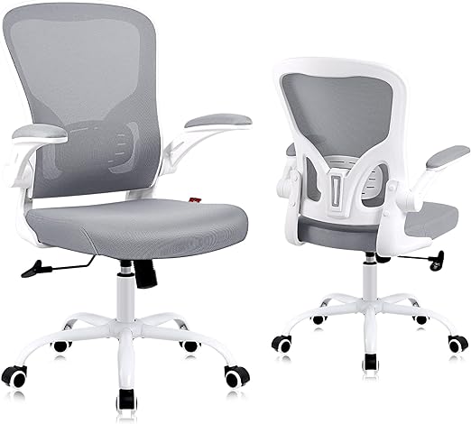 Photo 1 of Flysky Ergonomic Office Desk Chair Breathable Mesh Swivel Computer Chair, Lumbar Back Support Task Chair, Office Chairs with Wheels and Flip-up Arms, Adjustable Height (White & Light Grey)
