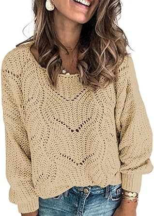 Photo 1 of Dokotoo Womens 2023 Cute Elegant Soft Crewneck Long Sleeve Hollow Cable Knit Pullover Sweaters size Xl