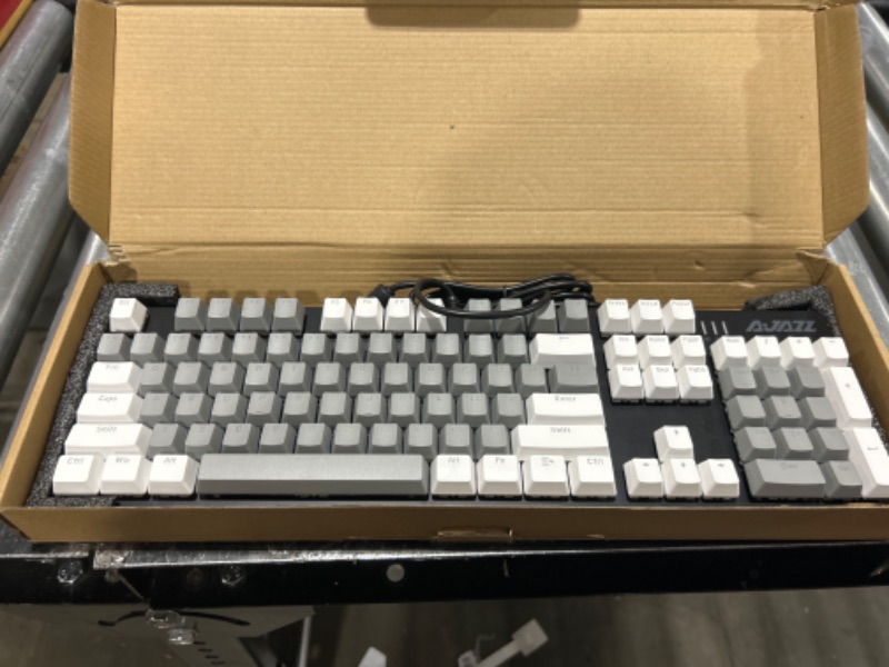 Photo 2 of AK50 Wired Classic 104 Mechanical Gaming Keyboard – Blue Switches - PBT Keycaps – White-Grey Matching – White Backlit - Durable Aluminum Frame – for Windows Computer Office Gaming PC - Black PBT Keycaps Blue Switch Black