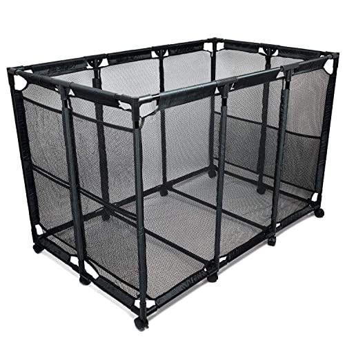 Photo 1 of POOLFORTE Metal Pool Float Storage Organizer, XXL Black Mesh Storage and Rolling Cart for Storing Pool Noodles, Balls, Toys, Floats, Towels and More
