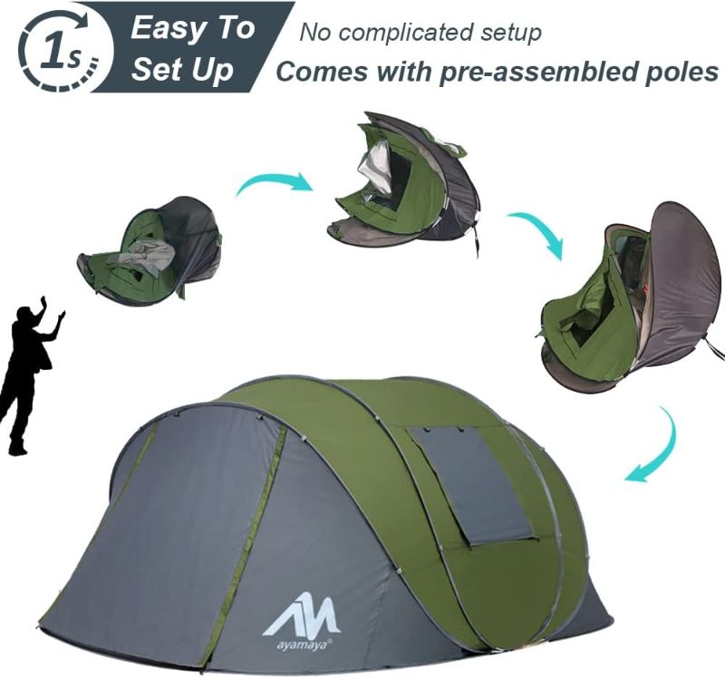 Photo 1 of 6 Person Easy Pop Up Tents for Camping - AYAMAYA Double Layer Waterproof Instant Tent with Vestibule & Porch, Large Size Family Tent Automatic Setup for 4-6 People Camping Hiking (Poles Included)