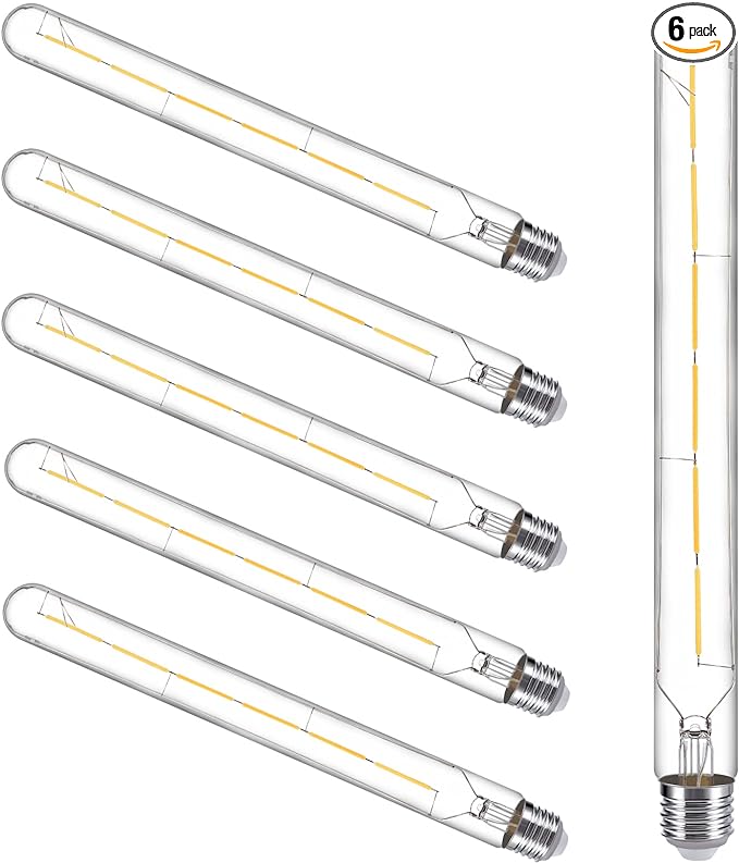 Photo 1 of TIANSHQ LED Tube Bulbs Dimmable Antique T30 Tubular Bulb Warm White Edison LED Long Tube Bulb E26 Style Vintage LED Filament Light Bulb Pack of 6 (6W, 4000K)
