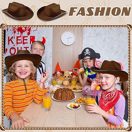 Photo 1 of 12 Pieces Kids Cowboy Hat Cowboy Costume Accessories Felt Western Hat for Boy Children for Cowboy Cosplay Party (Dark Brown