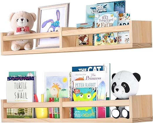 Photo 1 of  Nursery Shelves for Wall 32inches Set of 2?Natural Wood Wall Bookshelves for Kids Room - Floating Nursery Bookshelves (32inches Set of 2)