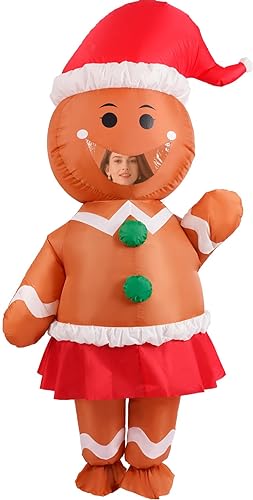 Photo 1 of ADOMI Gingerbread Man Costume Inflatable Adult Christmas Blow Up Funny Outfit for Women Halloween Xmas Cosplay Party Womens Blowup Suit
