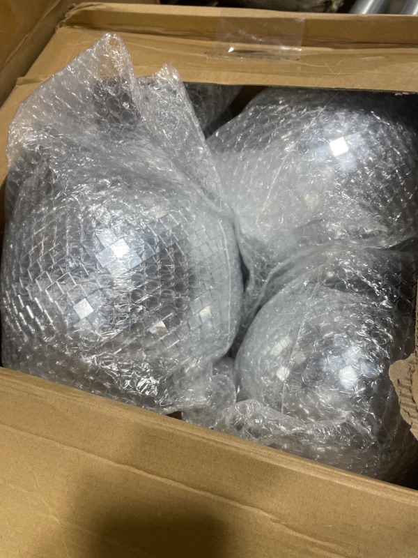 Photo 2 of 4 PackDisco Ball Silver Hanging Disco Balls Reflective Mirror Ball Ornament for Party Holiday Wedding Dance and Music Festivals Decor Club Stage Props DJ Decoration 