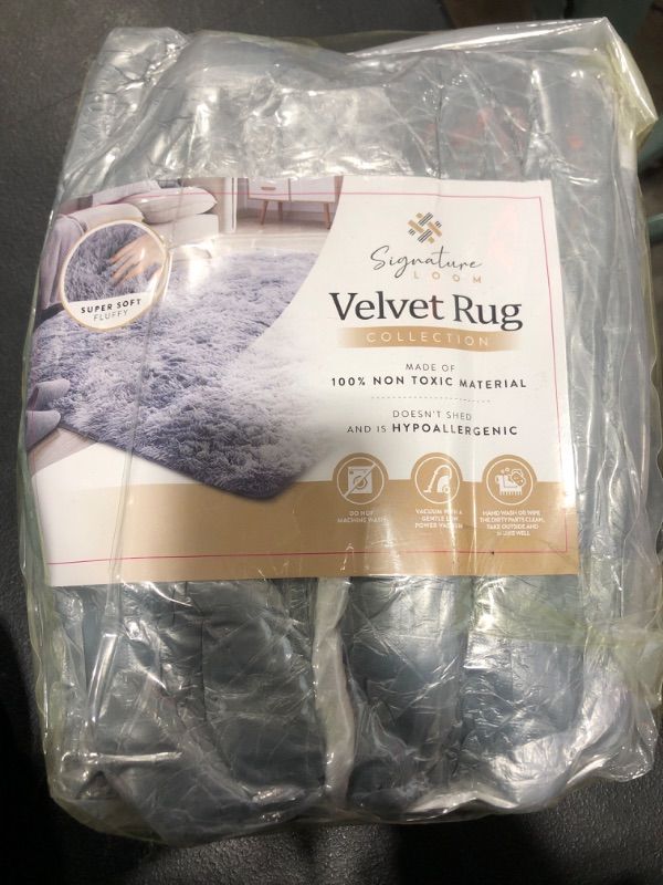 Photo 1 of Signature Loom Fluffy Shaggy Area Rug 4x5 – Soft Fuzzy Velvet Rugs for Girls Bedroom – Shaggy Carpet for Kids Room with Non-Slip Bottom – Soft Fluffy Throw Rug Indoor Living Room Carpet, Grey Grey 4x5