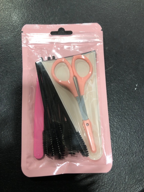 Photo 2 of 4" Curved Craft Scissors Stainless Steel Unisex Eyebrow Kit Eyebrow Scissors, Slant Tweezers And Eyebrow Brush for Eyebrow Eyelash Extensions (Pink Set) 