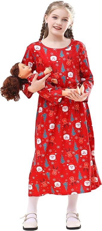 Photo 1 of Boboking Girls Casual Christmas Dress Matching Doll & Girls Dress Teens Long Sleeve Holiday Dresses ---7/8