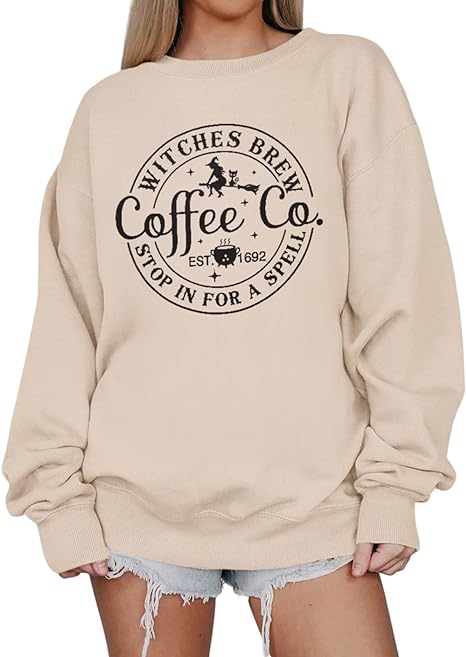 Photo 1 of  Witches Brew Coffee Oversized Sweatshirt Women Halloween Witch Coffee Co Crewneck Pullover Sweaters Spooky Season Tops --SIZE SMALL