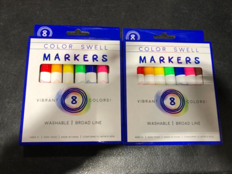 Photo 2 of Color Swell Washable Markers With 8 Vibrant Colors Are Perfect for Teachers, Kids, Parties, and Classrooms--2 pack