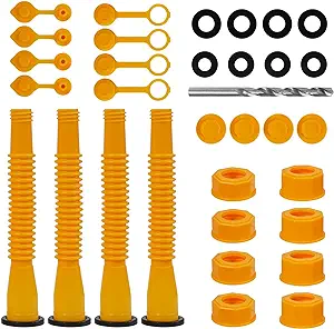 Photo 2 of 33Pcs Gas Can Nozzle Replacement, Gas Spouts for Gasoline 5 Gallon, Old Style Gas Can Spout Kit with Flexible Nozzles, Screw Collar Caps, Thicker Gasket, Spout Cap, Drill Bit and Fuel Vent Caps in Two Models Fit Most of Cans, Tightly Fitted, Smoothly Flow