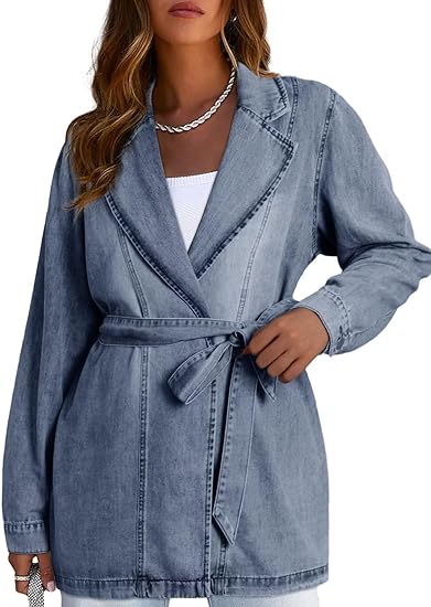 Photo 1 of Dokotoo Fall Jackets for Women Jean Jacket for Women Lapel Belted Denim Jacket Ladies Stretchy Jacket With Pockets
SIZE S 