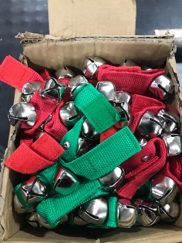 Photo 2 of 100 Pcs Christmas Wrist Band Jingle Bells Percussion Wrist Shaking Bells Musical Rhythm Instrument Ankle Bells for Christmas Party Decoration Favors (Red, Green)