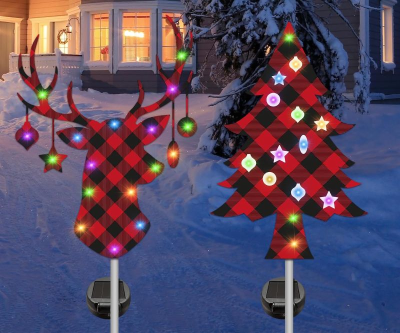 Photo 1 of Hexagram Christmas Decorations Outdoor Yard, Christmas Solar Garden Stake Lights, 41 Inches Metal Reindeer Tree Solar Christmas Decorations, Christmas Decor Waterproof Solar Lights Yard Garden Lawn